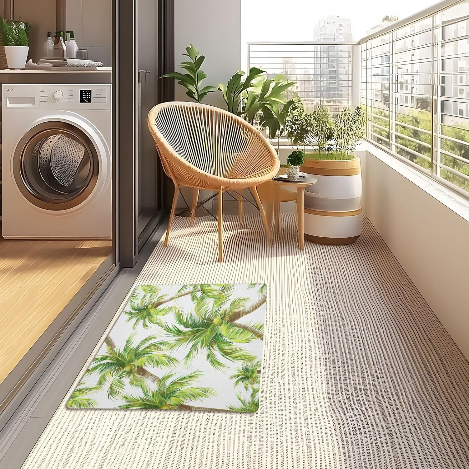 MUKJHOI Funny Welcome Mats, 32"x20" Front Door Mat for Outdoor/Indoor Entrance Palm Tree (4) Entryway Rugs Home Farmhouse Balcony Patio Decor