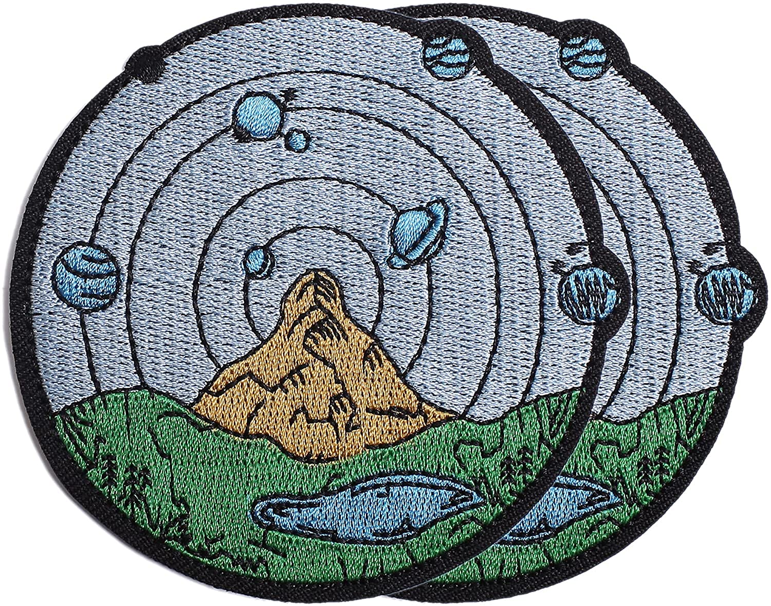 Embroidered Patch, ELECDON 2 Pack Mountain Outer Space Scene Patch Embroidered Applique Badge, Emblem Patch DIY Accessories, Perfect for Clothes, Dress, Hat, Jeans