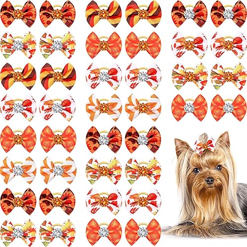 40 lazos de pelo para perros pequeños con bandas de goma para otoño y otoño lazo superior para mascotas lazos de pelo de diamantes de imitación