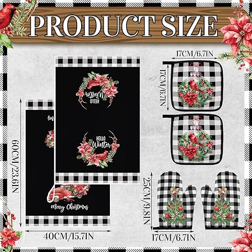 Miniatura 9 de Bencailor Juego de 6 toallas de cocina de Navidad, 2 paños de cocina, 2 soportes para ollas, 2 guantes de horno, regalos para amantes de la cocina,