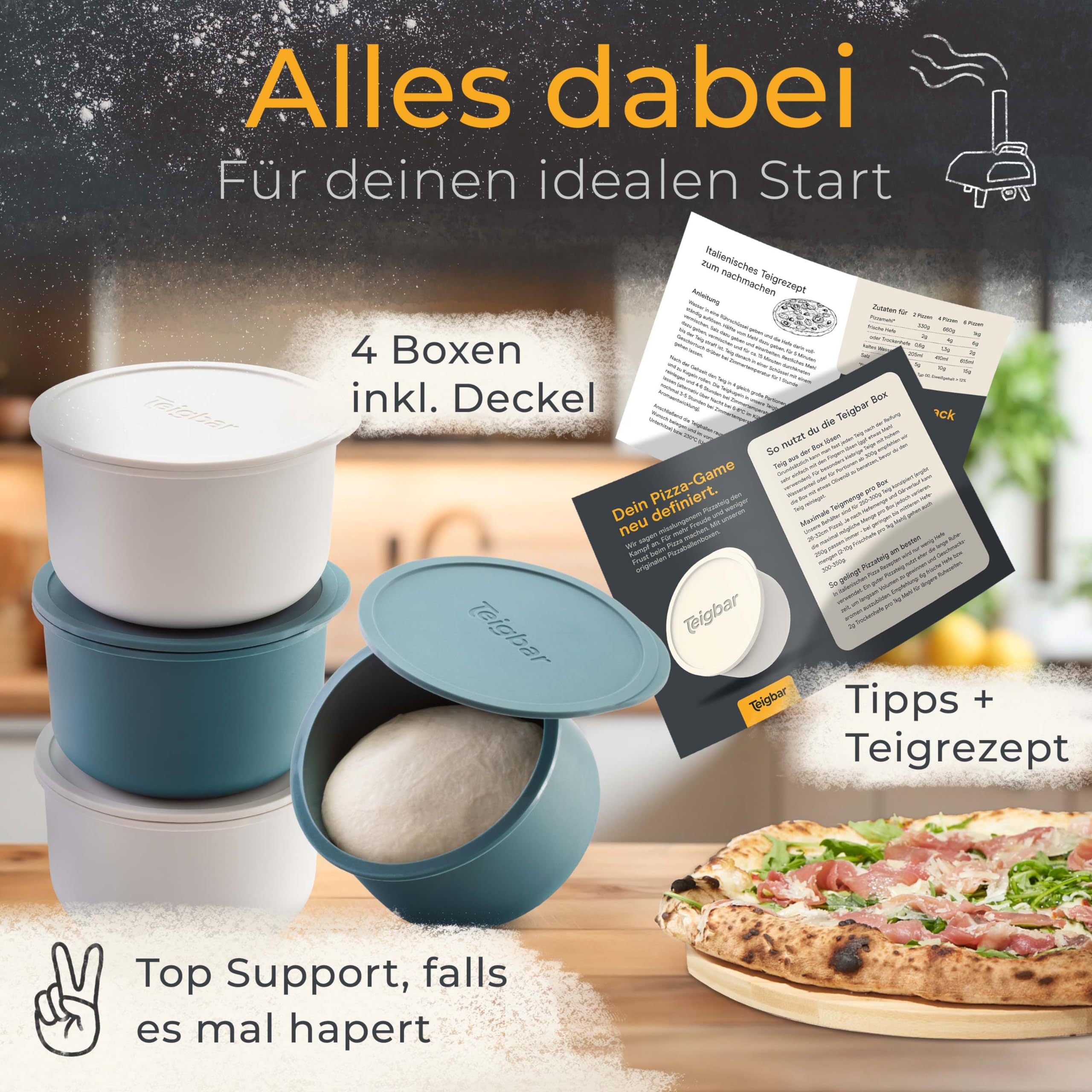 DIE BOX FABRIK 3x Pizzaballenbox Gusto 1 Deckel, 40x30x7 cm | Gärbox, Teigwanne für Pizzateig