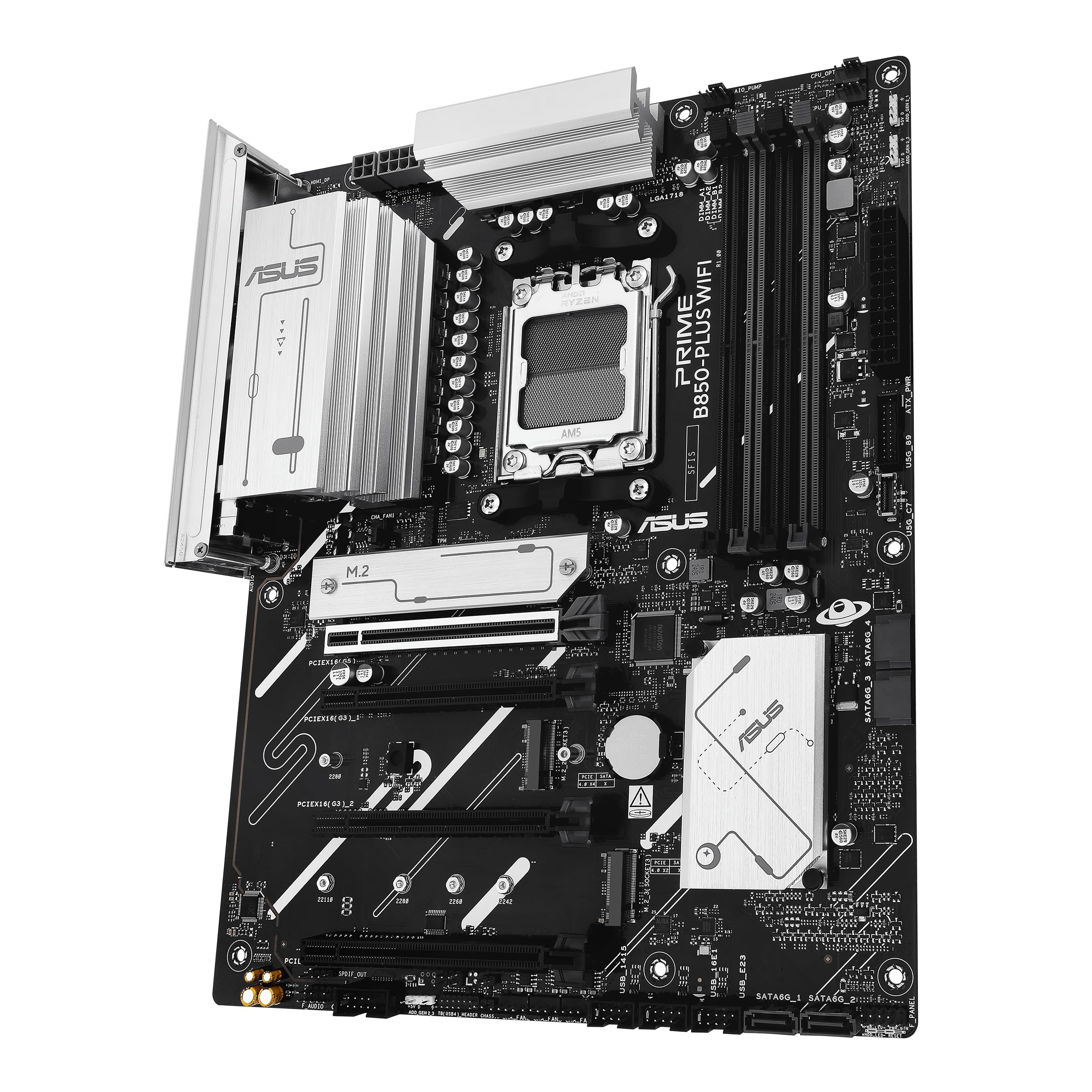 ASUS Prime B850-PLUS Gaming Mainboard Sockel AMD AM5, ATX (DDR5, PCIe 5.0, 3X M.2, WiFi 6E, DisplayPort, HDMI, BIOS Flashback, Aura Sync)