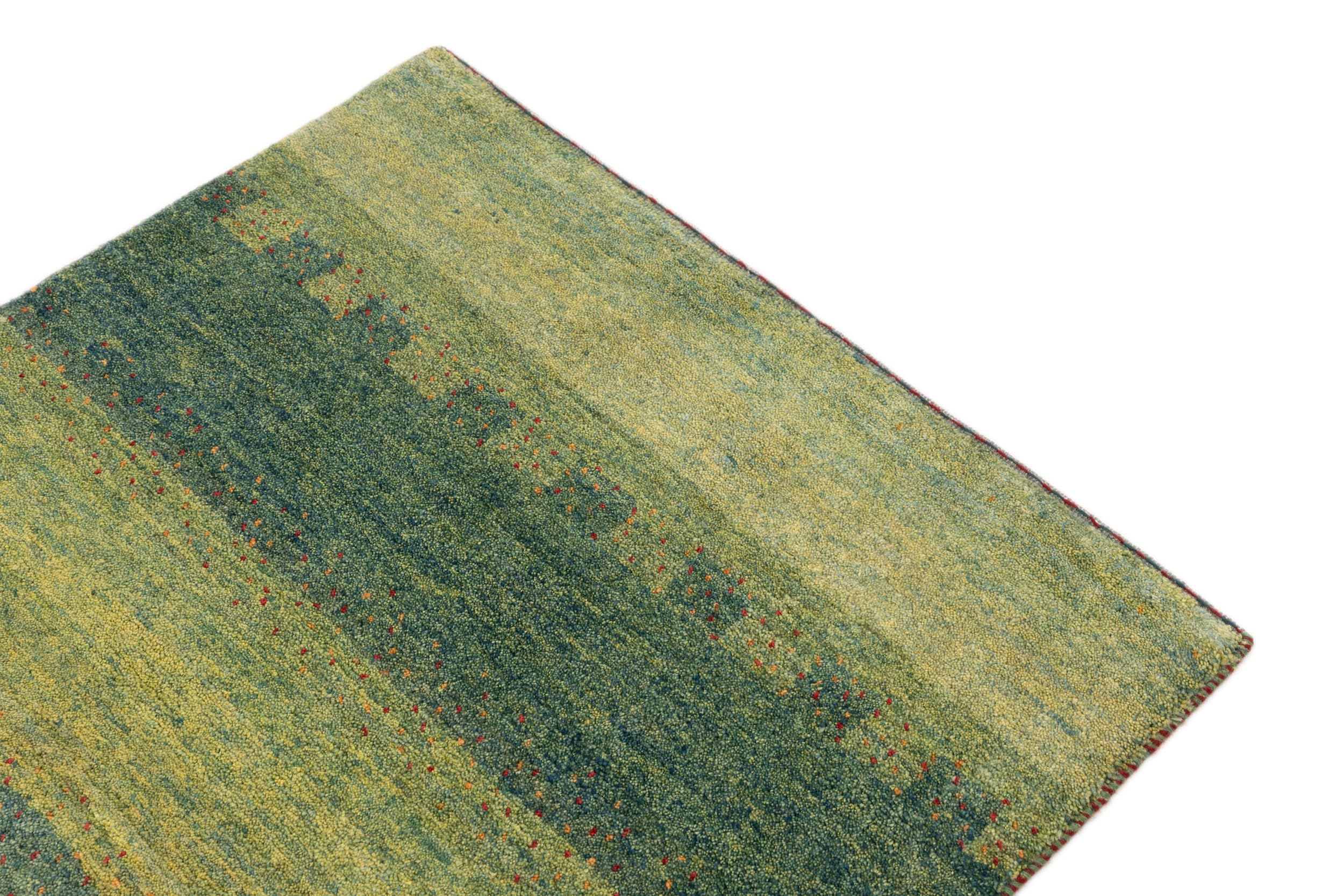Ręcznie tkany dywan wełniany 100 x 150 cm – 100% naturalna wełna – dywan do salonu i przedpokoju – zielone paski, wytrzymały, nadaje się do ogrzewania podłogowego