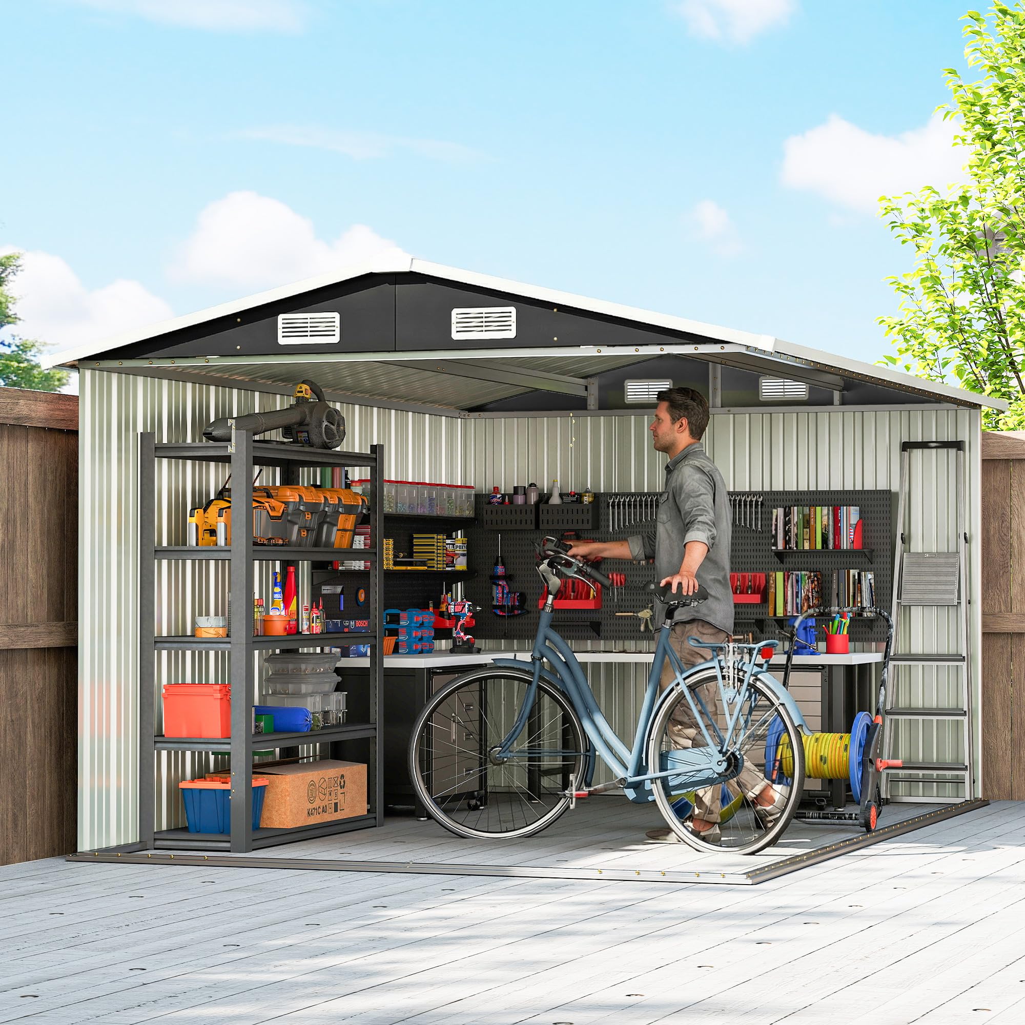 Outsunny 12' x 8' Metal Shed, Heavy Duty Outdoor Storage Shed with 4 Vents and Lockable Double Doors, Tool Storage House for Backyard, Garden, Patio, Dark Grey — view 8