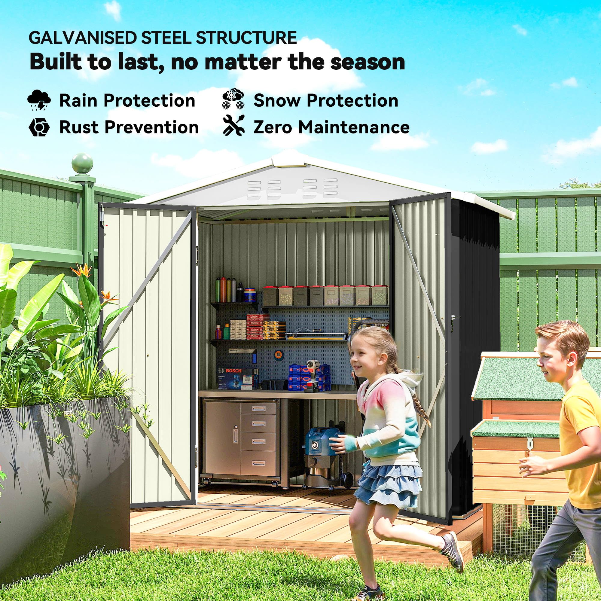 Outsunny 6.5' x 4' Outdoor Storage Shed, Metal Garden Shed with Lockable Double Doors, 4 Vents, Tool Storage House for Outdoor Patio Yard, Dark Grey - 3
