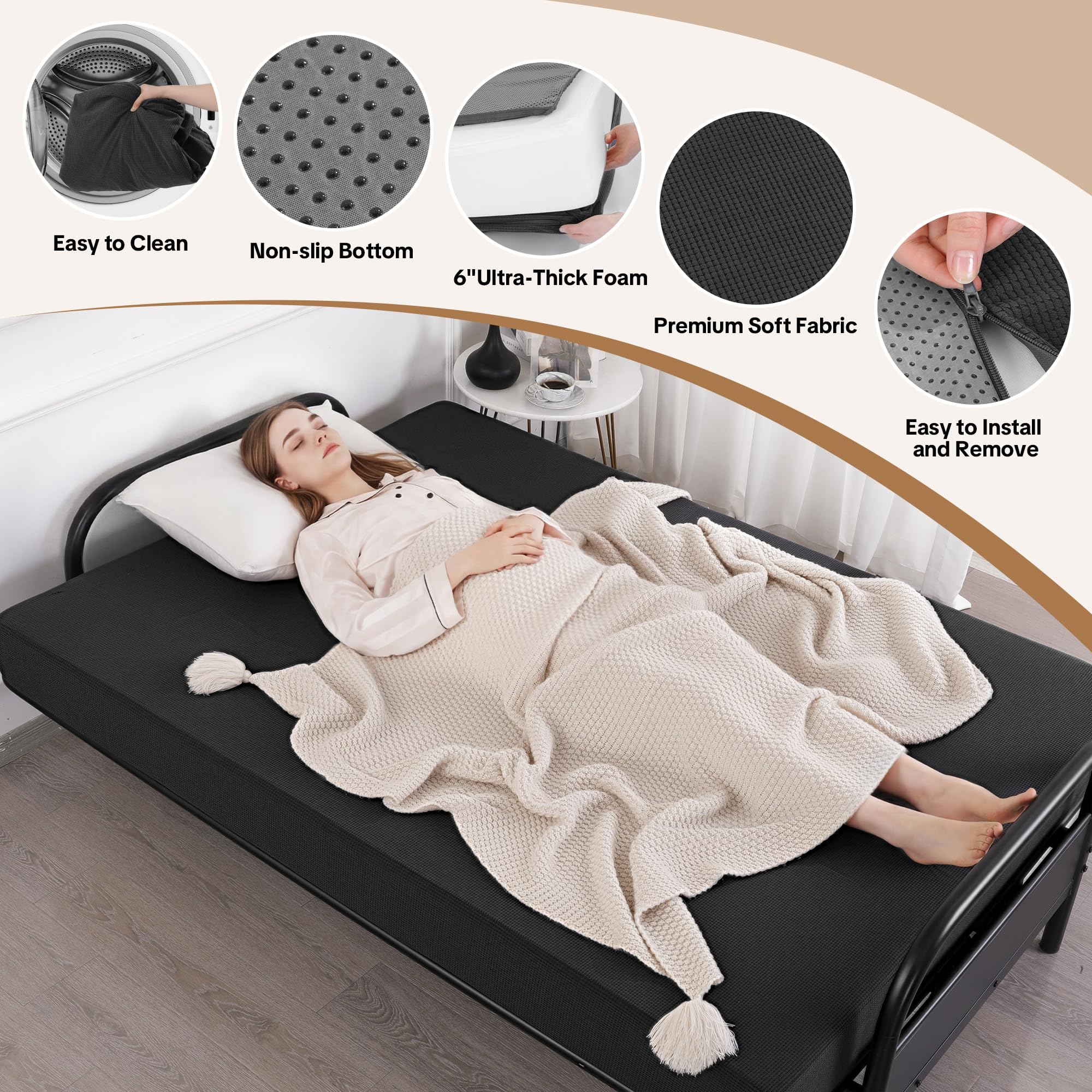 MABOZOO 6 Inch Full Size Futon Mattress, Foldable Futons Sofa Couch Bed Foam Floor Mattress Fits Futon Frames (Frame Not Included, Gray)