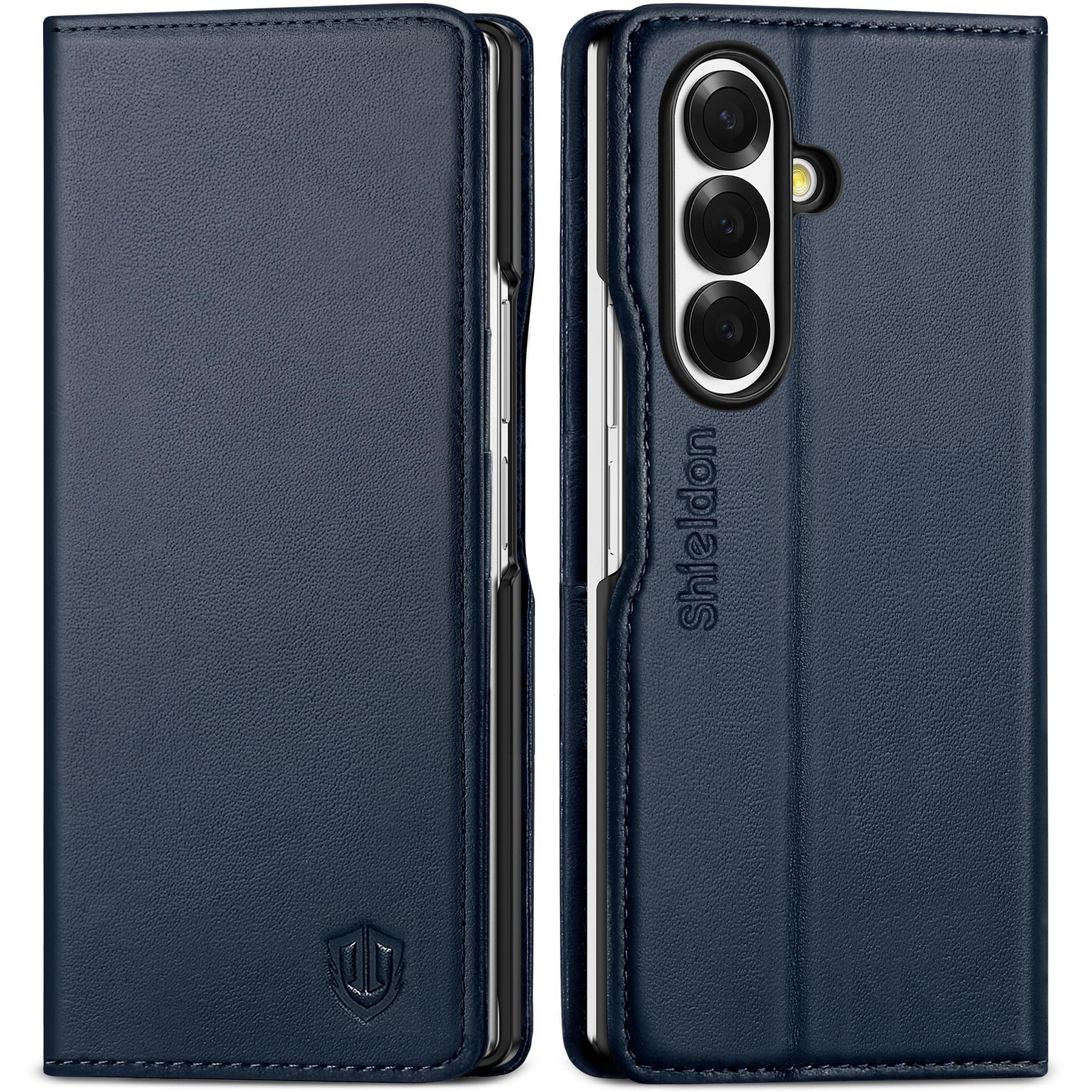 SHIELDON Lederhülle Kompatibel mit Galaxy Z Fold 7 (8,0") 2025, Marineblau