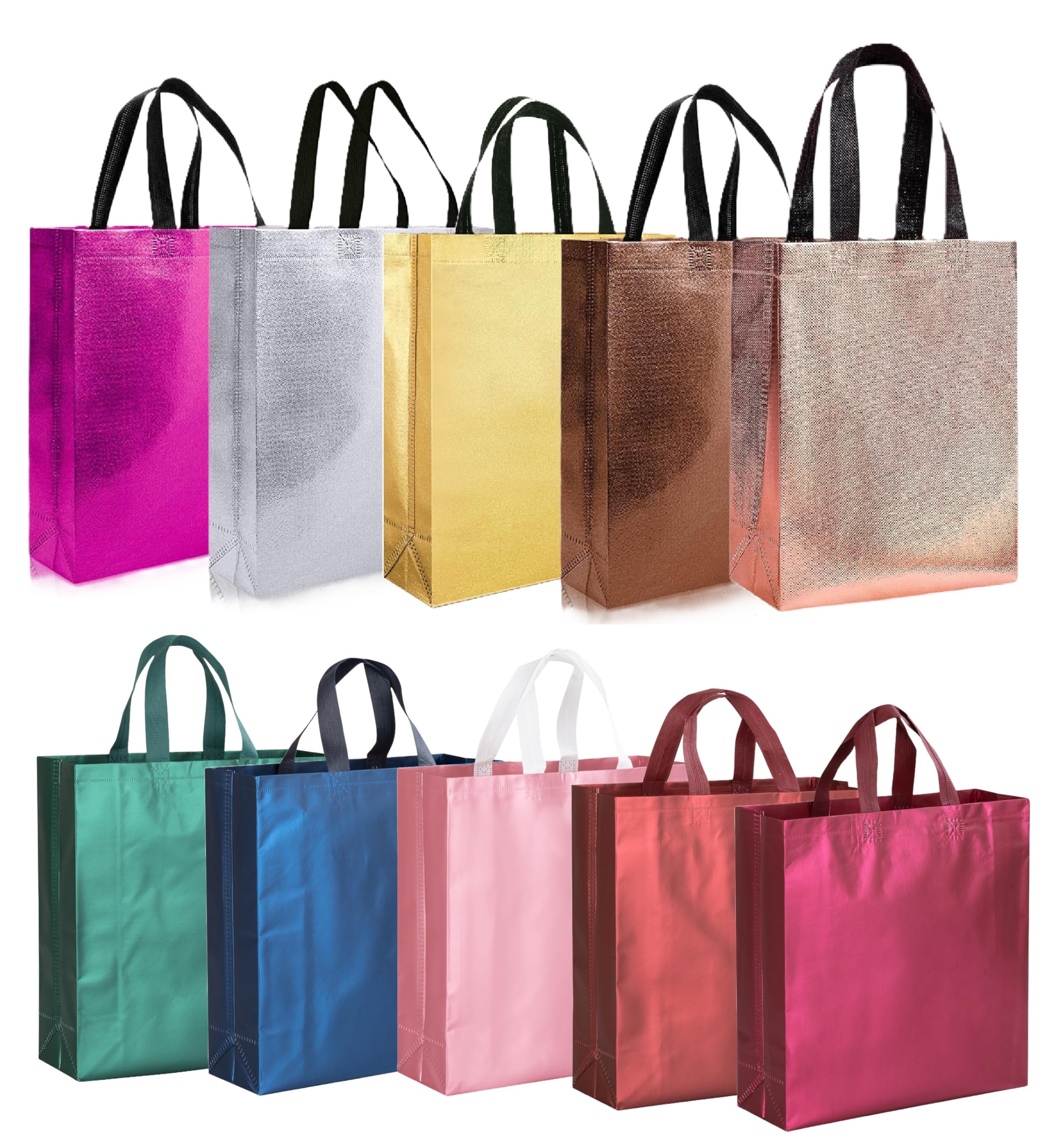 Lavya Medium Size Pack of 10 Pcs Metallic Laminated Non-Woven Reusable Eco-Friendly Party Return Gift Bags (Glossy & Matt Mix) (Medium 12x13x4 Inch)
