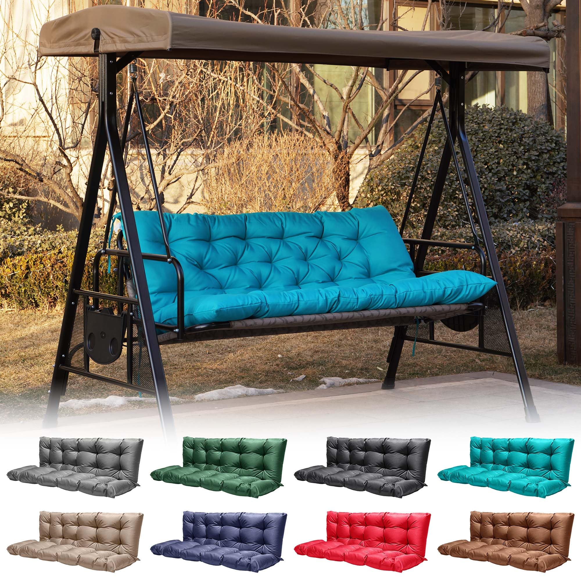 Outdoor Swing Cushions,Waterproof Swing Cushions 3 Seater Replacement with Backrest,Outdoor Thickened Bench Cushion with Ties for Porch,Patio,Backyard,Garden (Lake Blue 60 * 40 in)