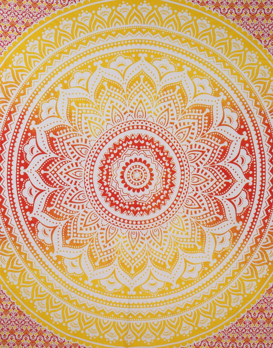 Arazzo Indiano Mandala Hippie 150x205 Cm - Decorazione Da Parete, Tappetino Yoga, Coperta Picnic - Rosso E Giallo