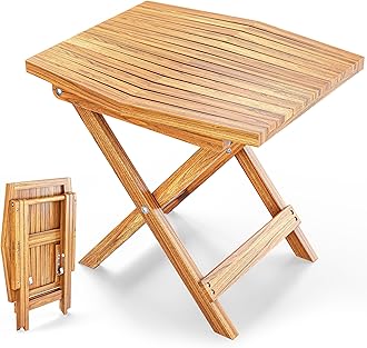 Melino Wooden Folding Outdoor Side Table 18x16x16 in, FSC Certified Acacia Wood Weatherproof Small Table for Patio, Porch, Pool, Backyard, Garden, Balcony & Deck - Natural