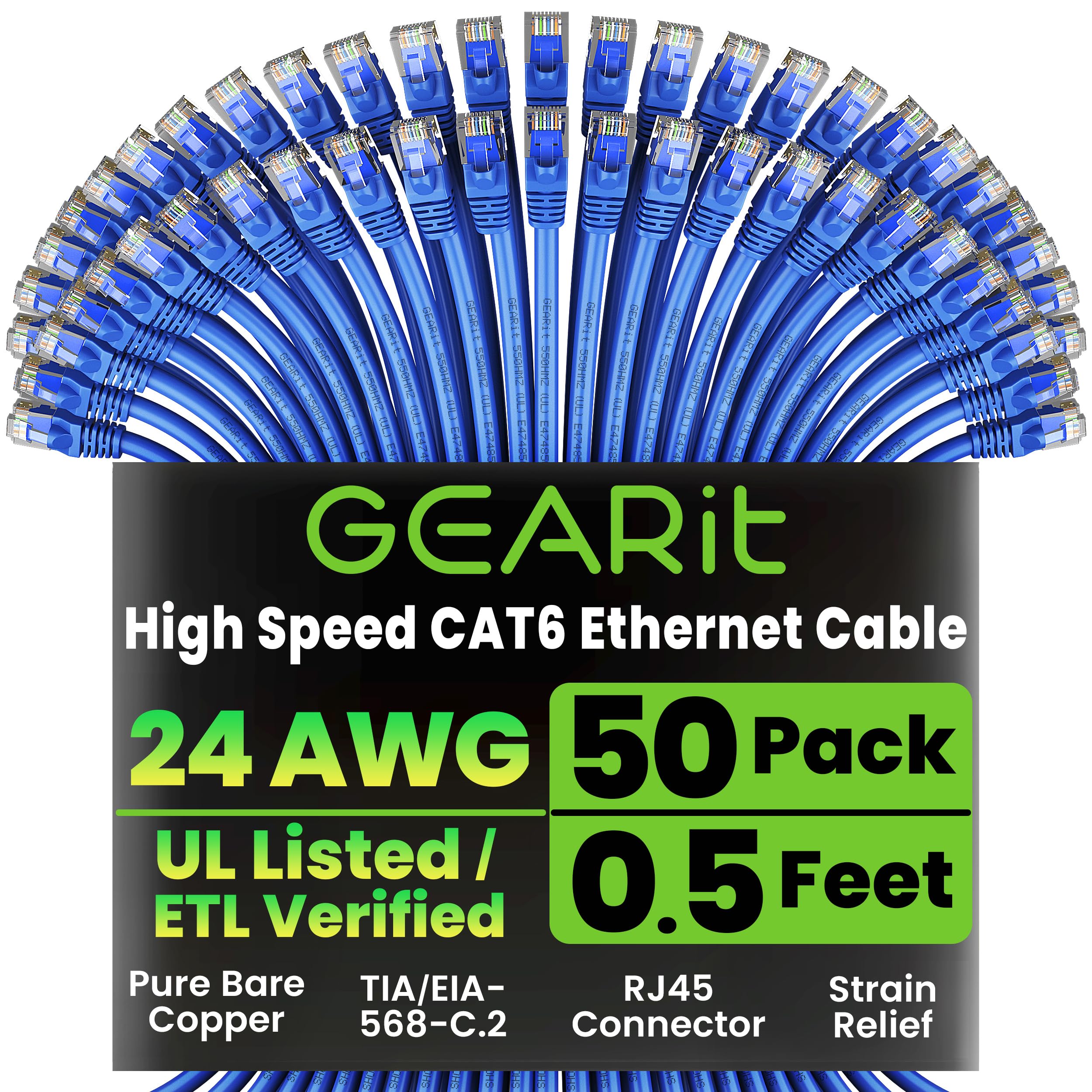 GEARit Cat6 Patch Cables Cat 6 Ethernet Cable 1 ft 50-Pack Blue — Amazon image 16