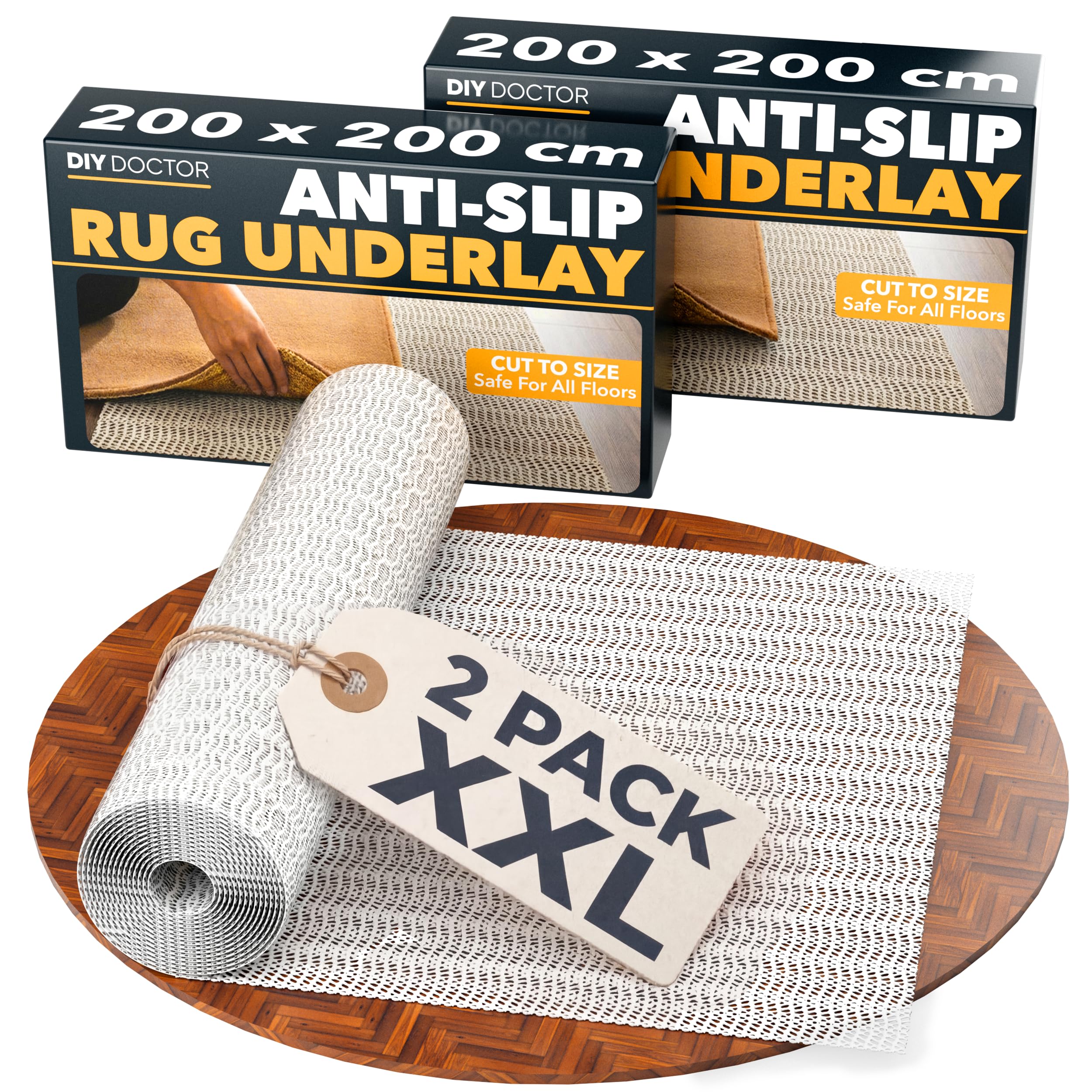Diy Doctor 2 Pack Xxl Rug Gripper (2 Pack) – 200X200cm Non-Slip Matting Roll – Anti Slip Rug Underlay For Hardwood, Tile & Laminate – Rug Grip Stopper & Non-Slip Mat For Floors