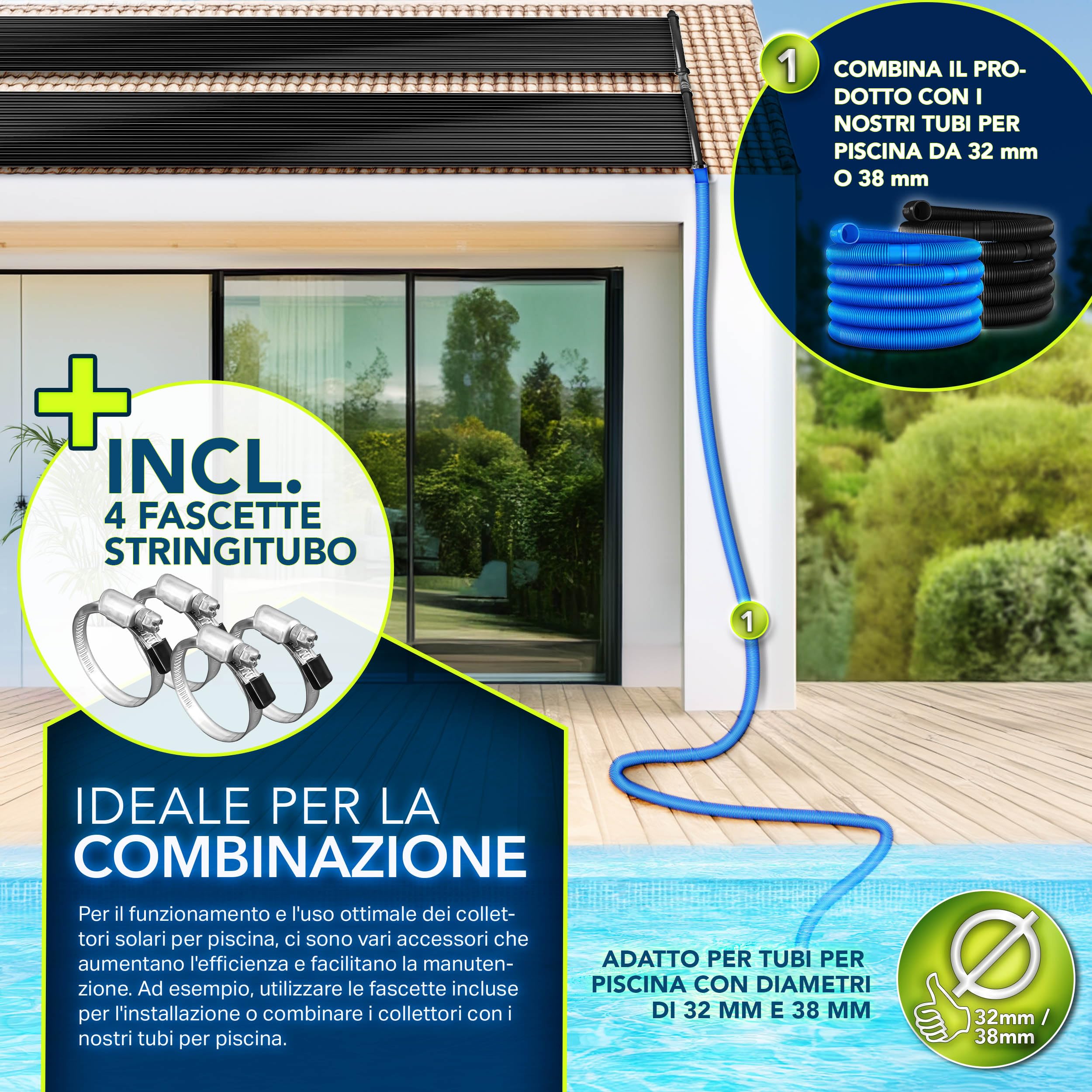tillvex Pannello Solare per Piscina e Fuori Terra | Riscaldamento Solare Ecologico | Set Completo per Riscaldamento Piscina | Tappeto Solare| Collettore Solare per Acqua Calda (120 x 600 cm) | Tappetino solare espandibile, set completo di accessori per pi