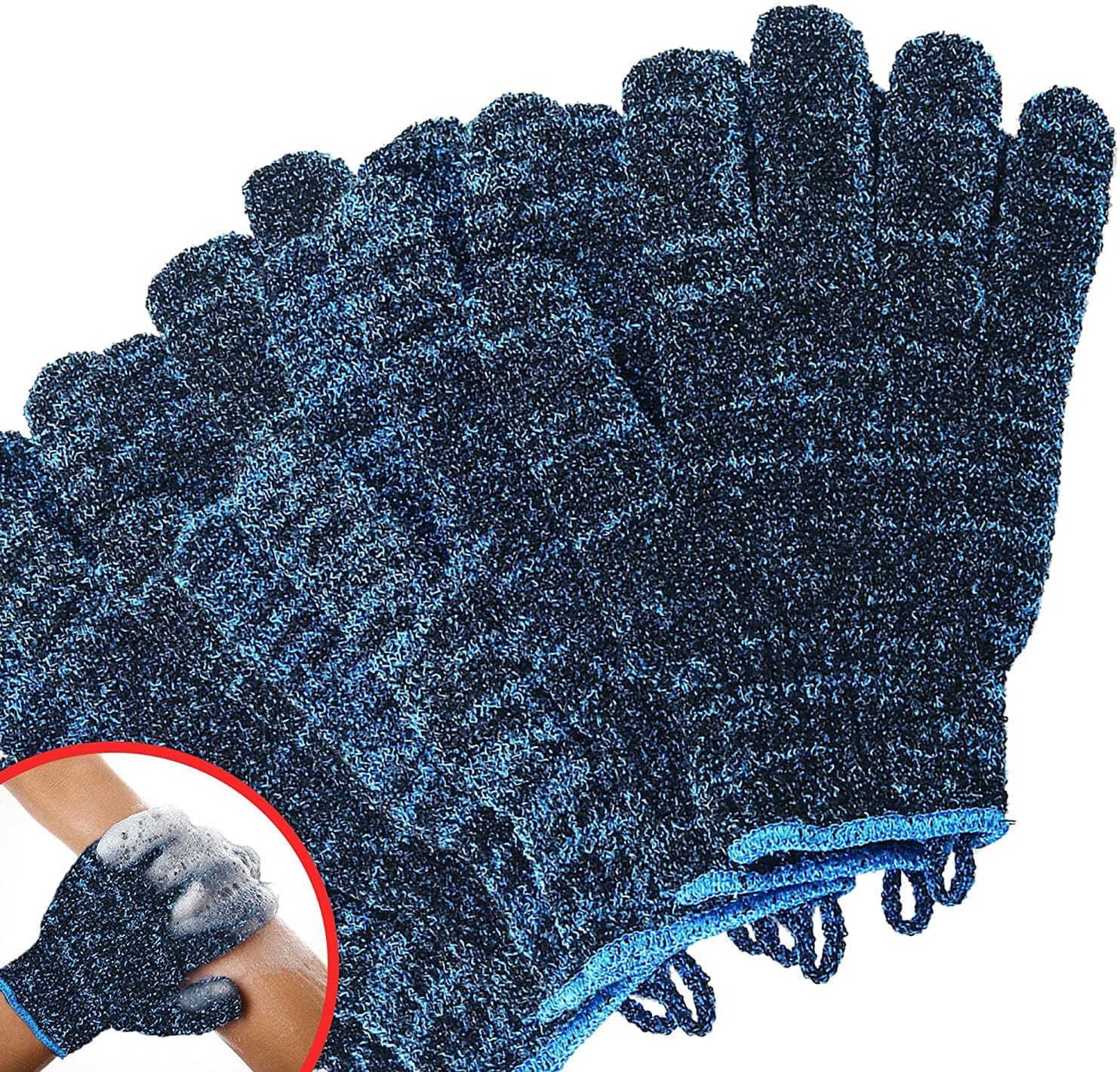 SMITCO Exfoliating Shower Gloves - Dead Skin Remover for Body, Legs and Bikini Area, Nylon Washable Loofah to Remove Hair Bumps Before Self Tan, Thicker, Rougher, Bigger Than Most with Hanging Loops