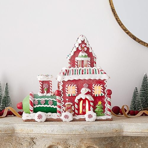 Miniatura 2 de Kurt S. Adler Casa de tren de pan de jengibre de 10.5 pulgadas con luces LED, multicolor (GBJ0008)