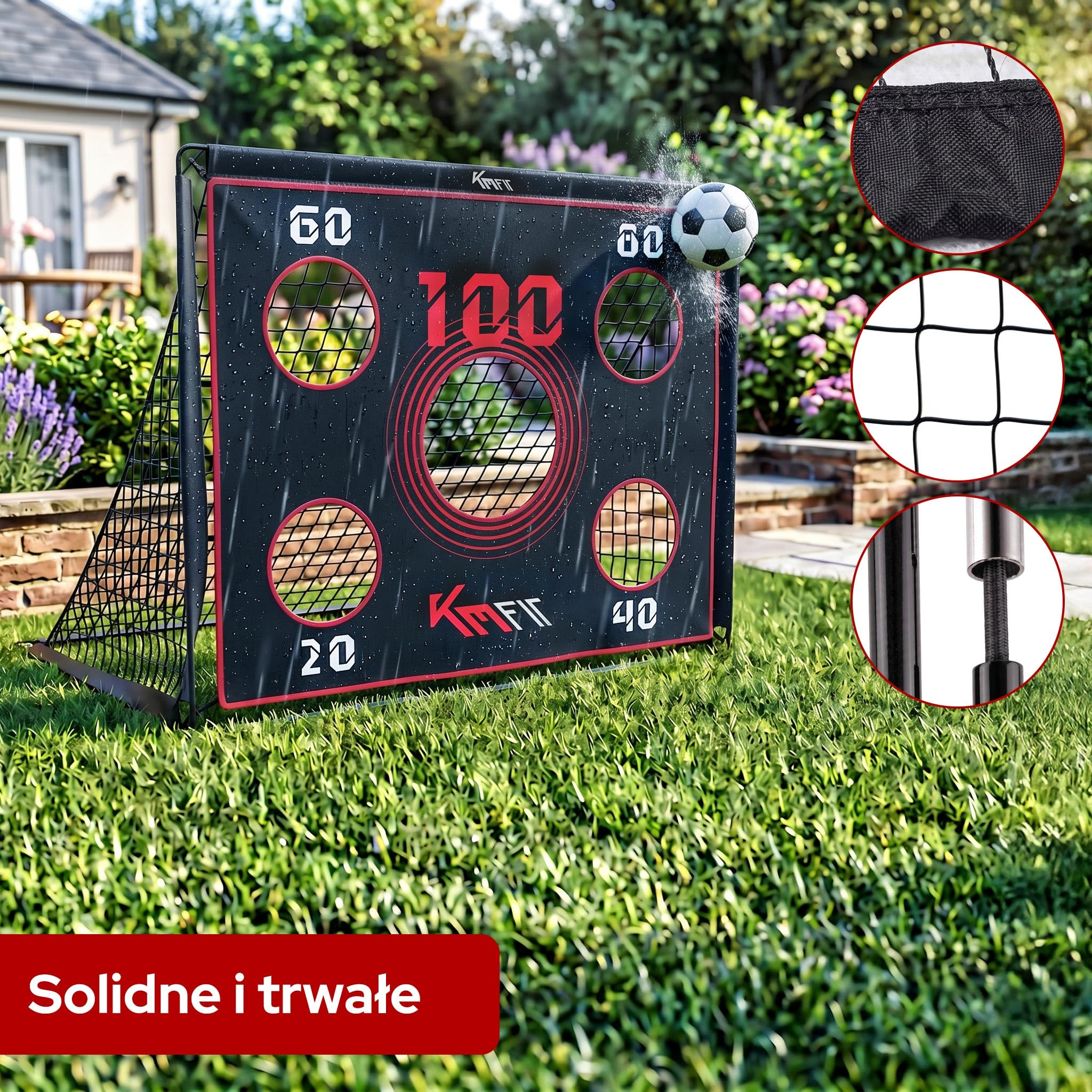 KM-Fit Bramka Piłkarska 2w1 150 x 120 cm z Matą Treningową | Bramka do Treningu Strzałów dla Dzieci i Dorosłych | Do Ogrodu