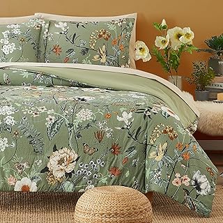 CASAAGUSTO Full Size Comforter Sets-7 Pieces Green Floral Bedding Sets, ...