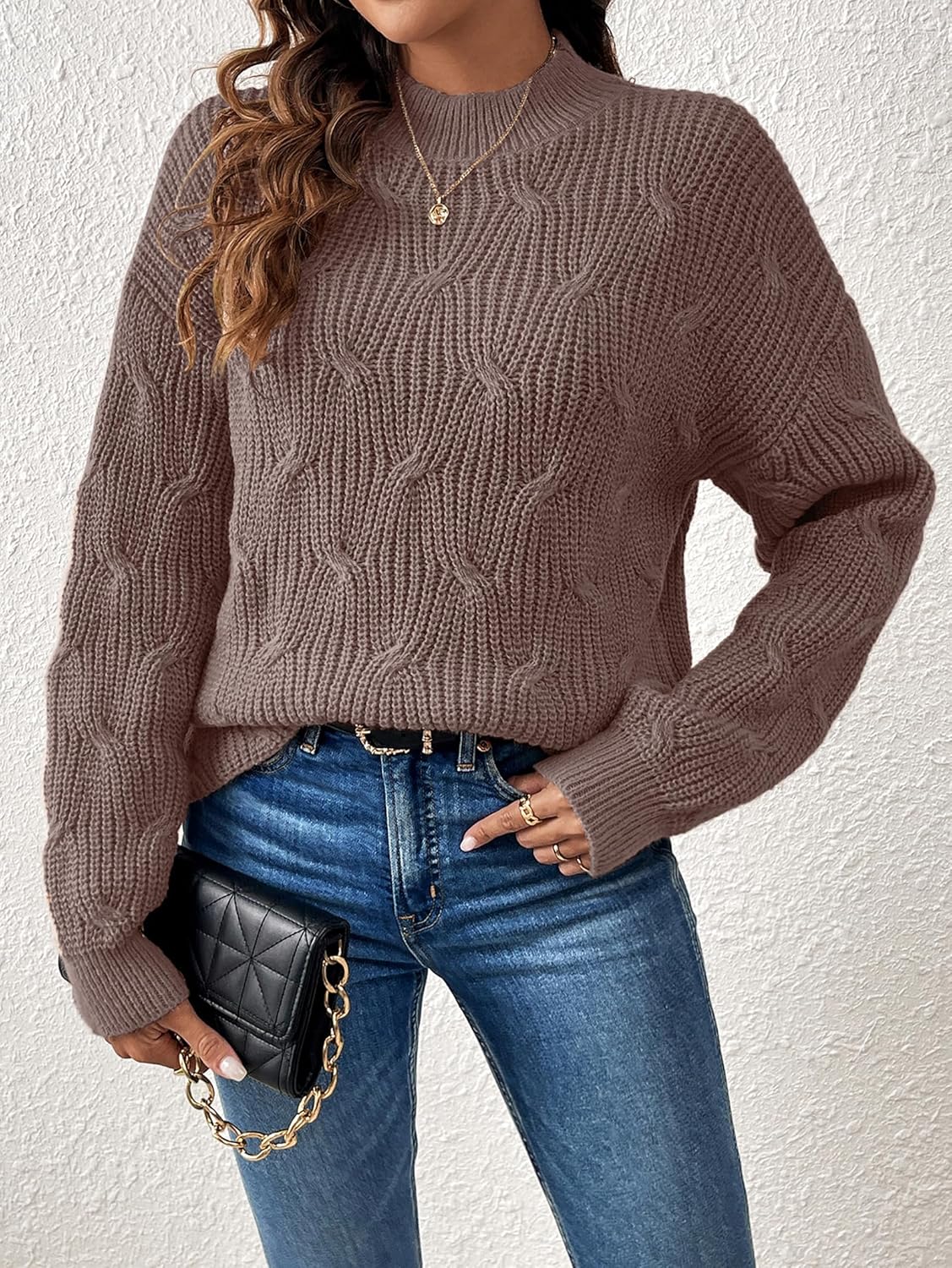 Womens Dressy Mockneck Cable Knit Long Sleeve Sweater Fall 2025 Oversized Chunky Ribbed Cuffs Knit Pullover - Image 4