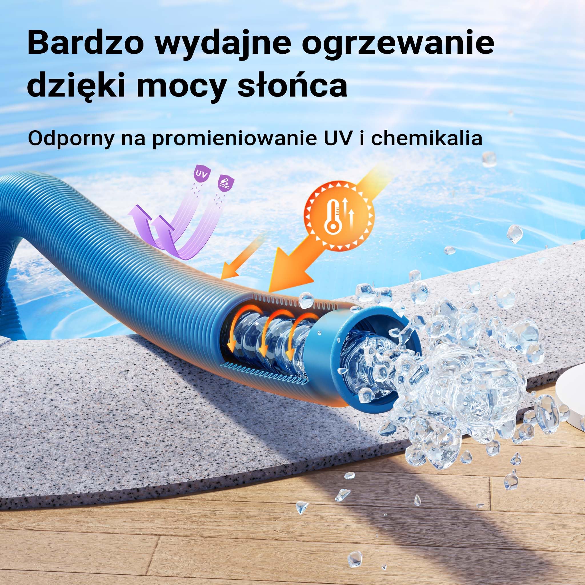 Wiltec Wąż do basenu o długości 15 m, Ø 38 mm niebieski wąż ssący do pompy basenowej z mufami, wąż solarny - Made in EU