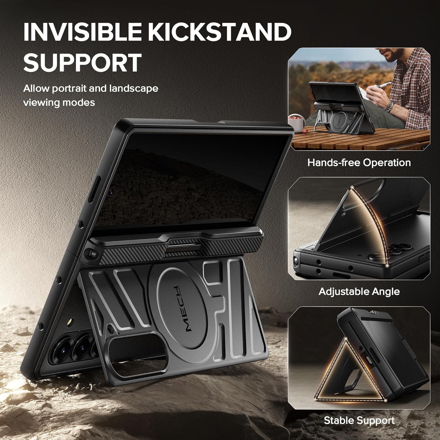 TONGATE for Galaxy Z Fold 6 Case with Privacy Screen Protector, [Compatible with MagSafe][Anti Spy] Shockproof Phone Case, Built-in Stand & Belt Clip & Hinge Cover for Samsung Z Fold 6 2025, Black - Image 5