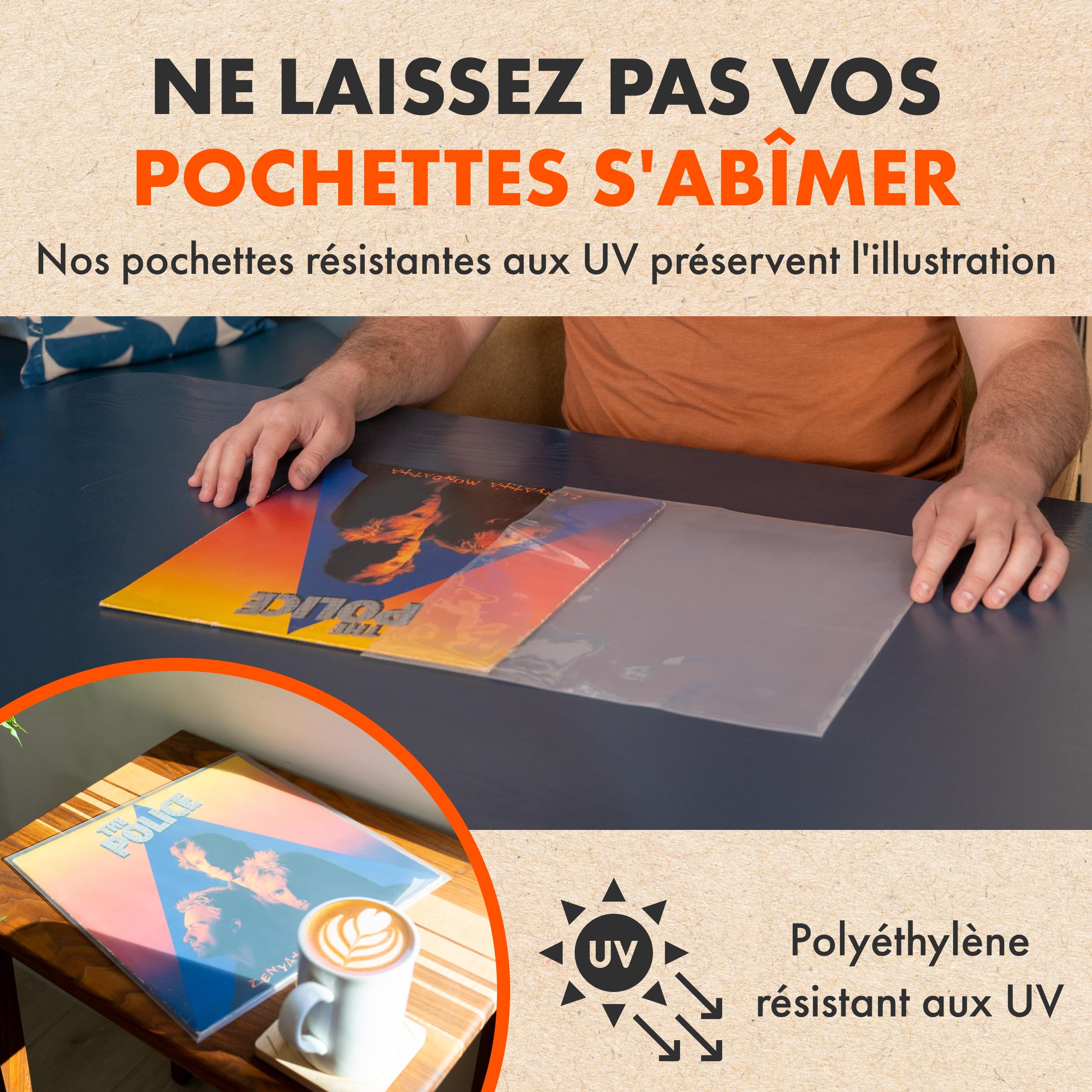 Spincare 50x Pochettes extérieures 33 Tours avec protection UV pour vinyles | Density pochette de protection LP simple & double album | polyéthylène robuste archivage pour rangement de disques vinyles