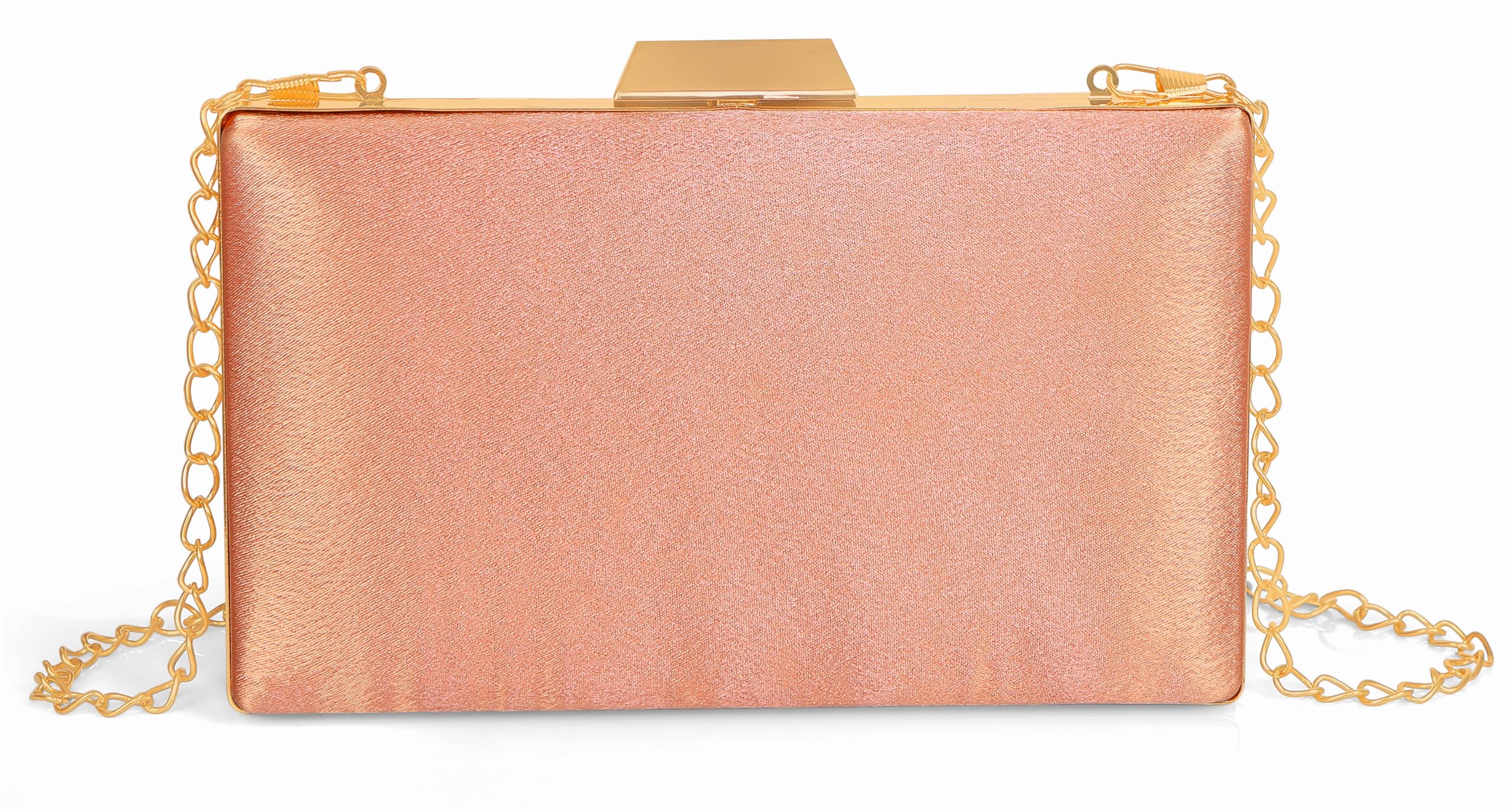 MISHA Sophisticated Satin Clutch with Straight Diamond and Removable Chain Strap (Peach) 2
