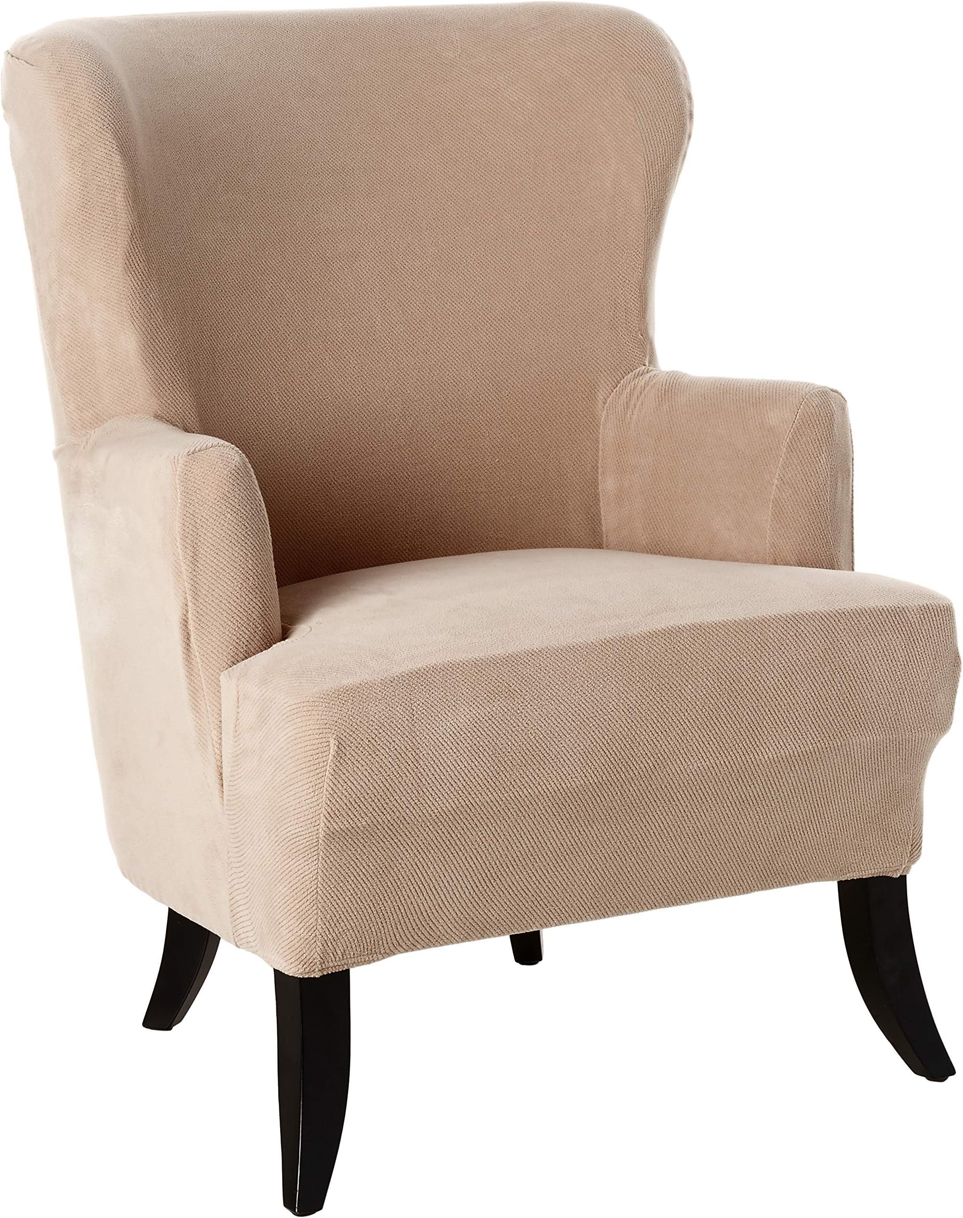 SureFit Home Décor Stretch Wingback Chair Slipcover, Relaxed Fit, Polyester/Spandex, Machine Washable, One Piece, Taupe Color