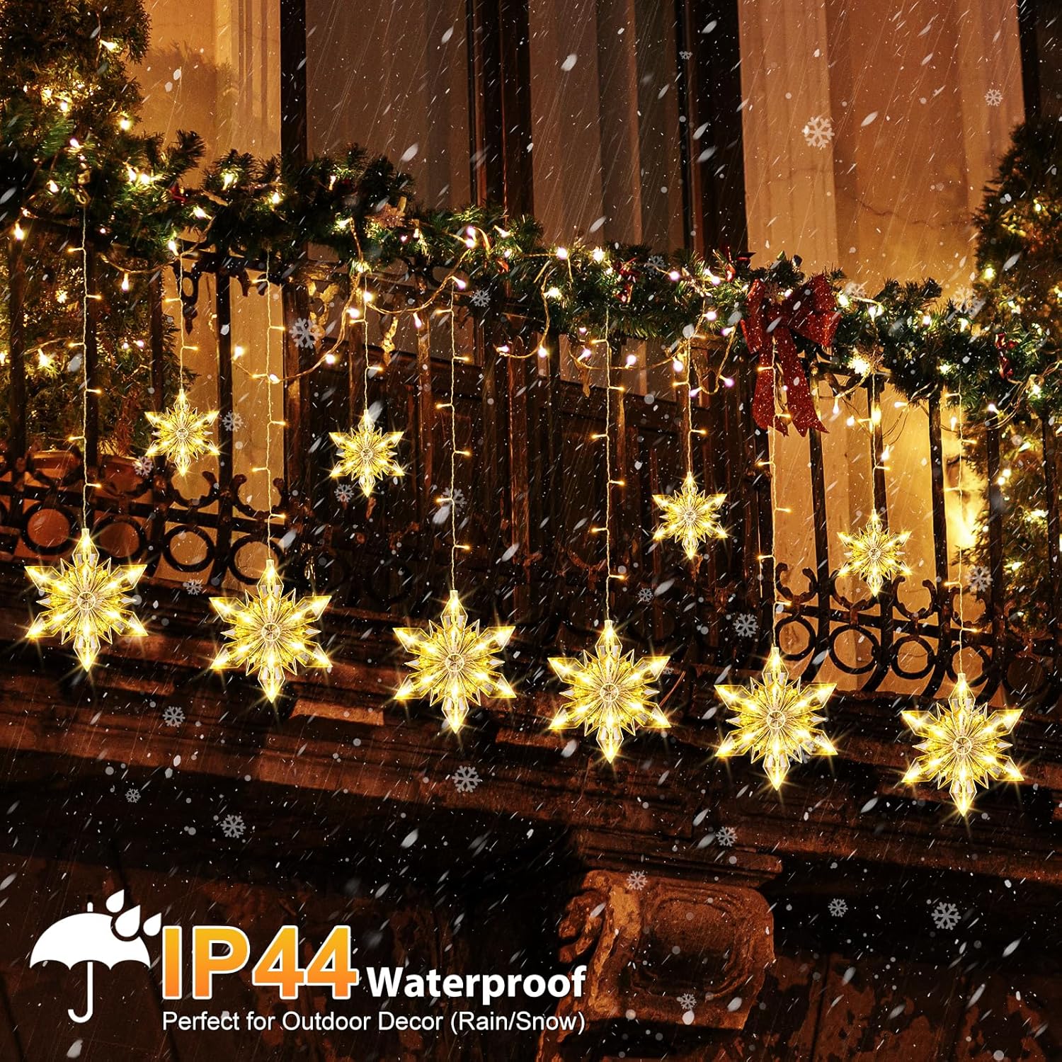 Christmas Snowflakes Window Lights, 5 Pack 72 LEDs Waterproof Hanging Battery Operated Christmas Decoration with Timer for Indoor Outdoor Xmas Home Winter Party Patio Bedroom Decor, Warm White