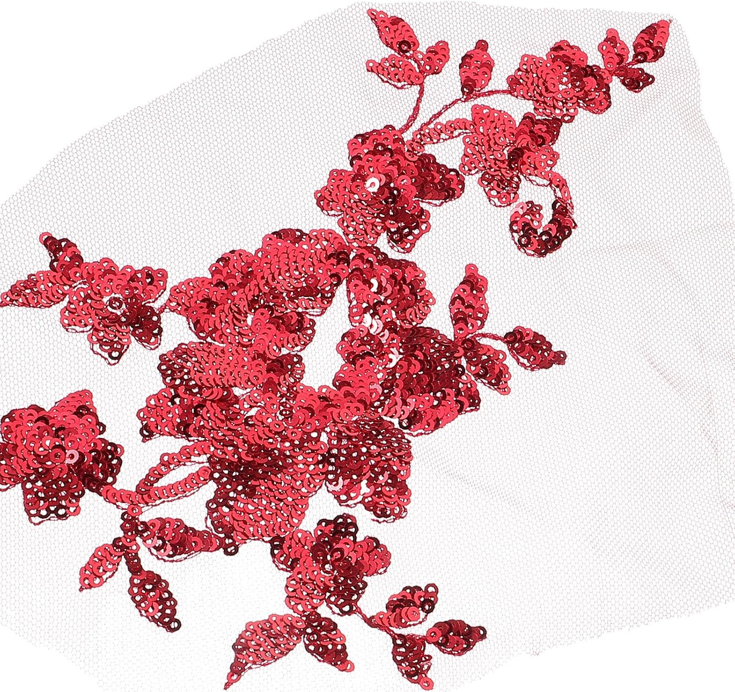 Floral Iron on Patches for Clothing, Embroidered Polyester Flower Applique with Sequin and Bead Decoration, Decorative Iron on Patch for Garments and Skirts, for Sewing