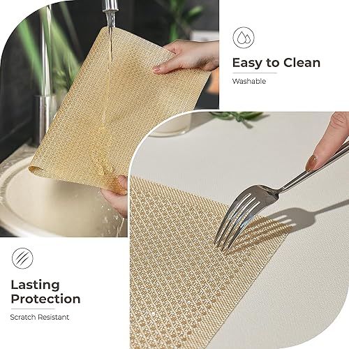 Miniatura 4 de Leetaltree Juego de 6 manteles individuales de lujo con lentejuelas doradas, impermeables, lavables, para bodas, aniversarios, uso diario,