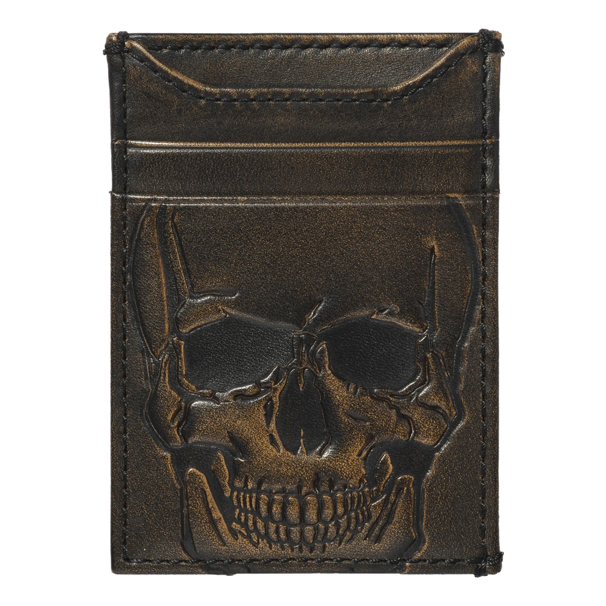 House of Jack Co. Skull Slim Money Clip Wallet for Men, Front Pocket Wallet with Strong Magnet, Full Grain Cowhide Card Holder Wallet, Black