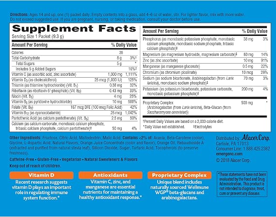 Emergen-C Immune+ 1000mg Vitamin C Powder, with Vitamin D, Zinc, Antioxidants and Electrolytes for Immunity, Immune Support Dietary Supplement, Super Orange Flavor - 30 Count/1 Month Supply