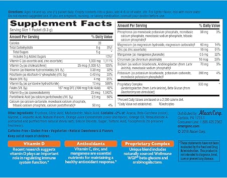Emergen-C Immune+ 1000mg Vitamin C Powder, with Vitamin D, Zinc, Antioxidants and Electrolytes for Immunity, Immune Support Dietary Supplement, Super Orange Flavor - 30 Count/1 Month Supply