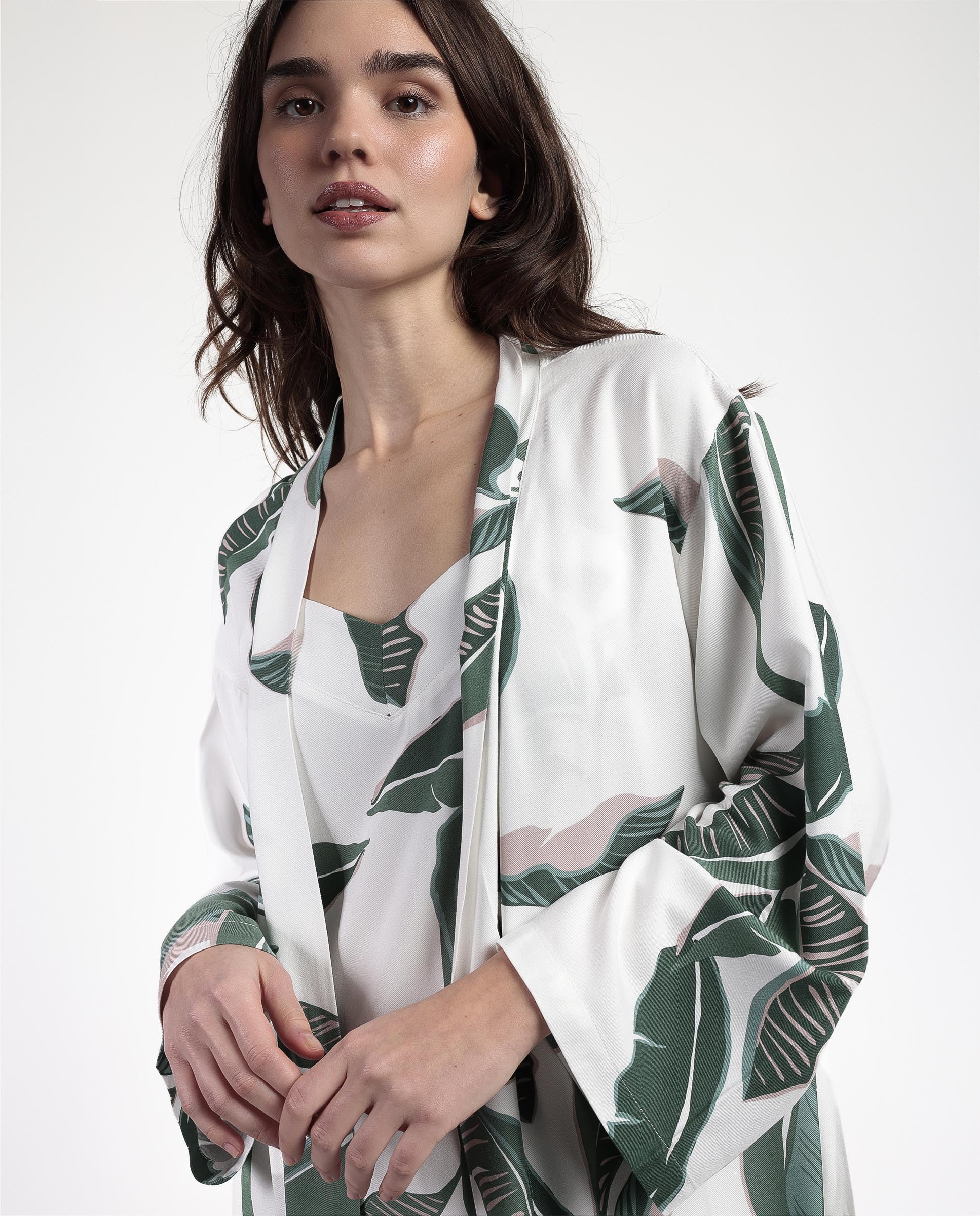ADMAS Lussuosa vestaglia a maniche lunghe popeline Luxury Leaves da donna