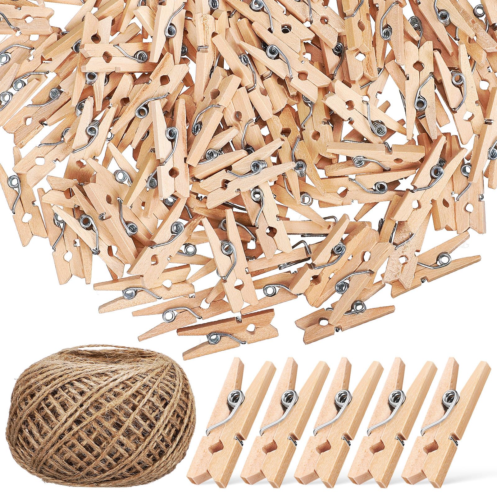 Cuerda de yute para colgar fotos y notas en fiestas infantiles con pinzas de madera de pino