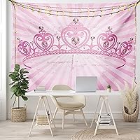 Vista 7 de Ambesonne Tapiz de reina con temática de corona de dibujos animados en forma de corazón rosa sobre fondo radial, decoración romántica para colgar