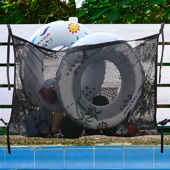 bruwaa Pool Toy Float Organizer Storage Bag, 60“ Heavy Duty Toy Storage Net for
