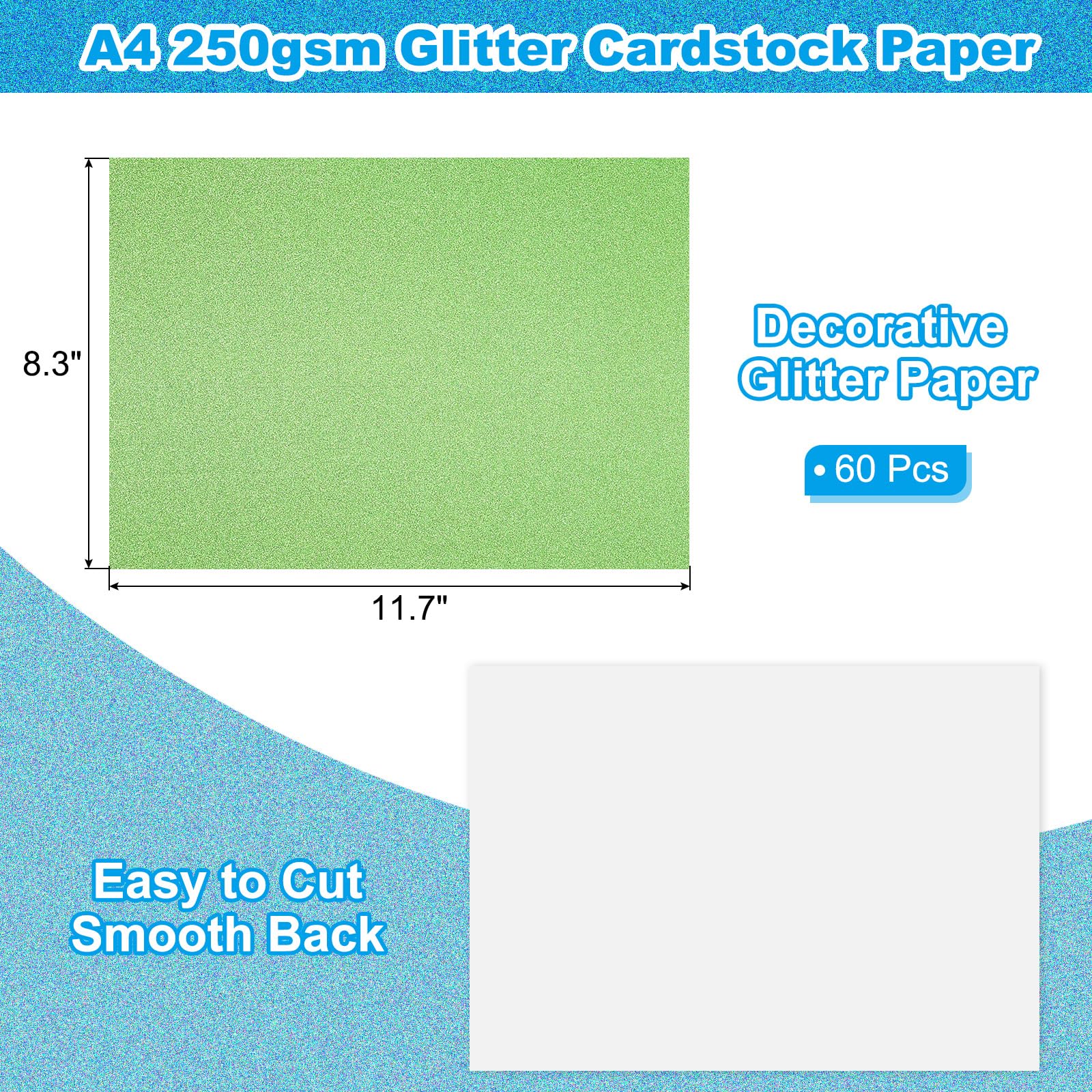 PATIKIL 60 Sheets Light Green Glitter Cardstock Paper - Image 2