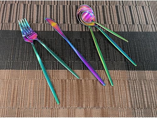 Miniatura 50 de Juego de cubiertos de 36 piezas de acero inoxidable 304 con acabado de manchas de color negro puro, cuchillo de vajilla de postre, tenedor, cuchara