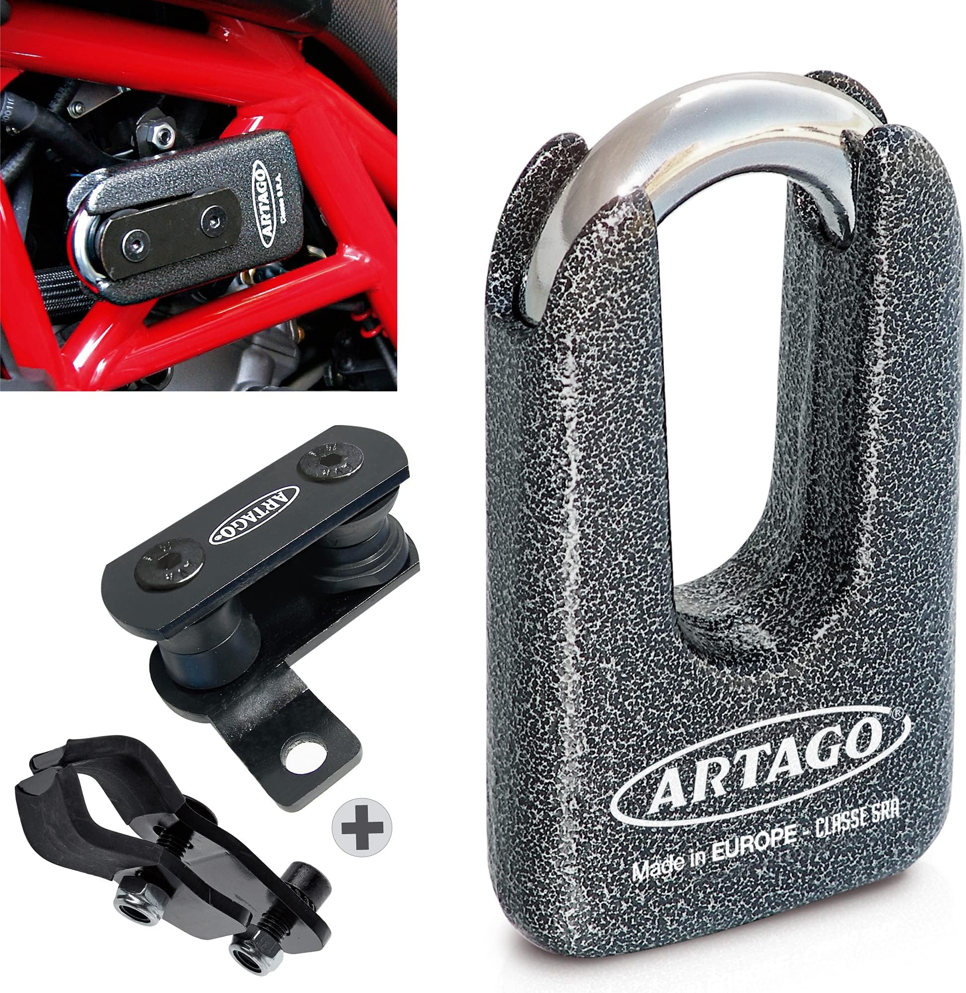 Artago69T5 Pack Anti-Theft Disc Lock High Security + Bracket for Ducati Monster Diavel, SRA Approved, Sold Secure Gold, ART4