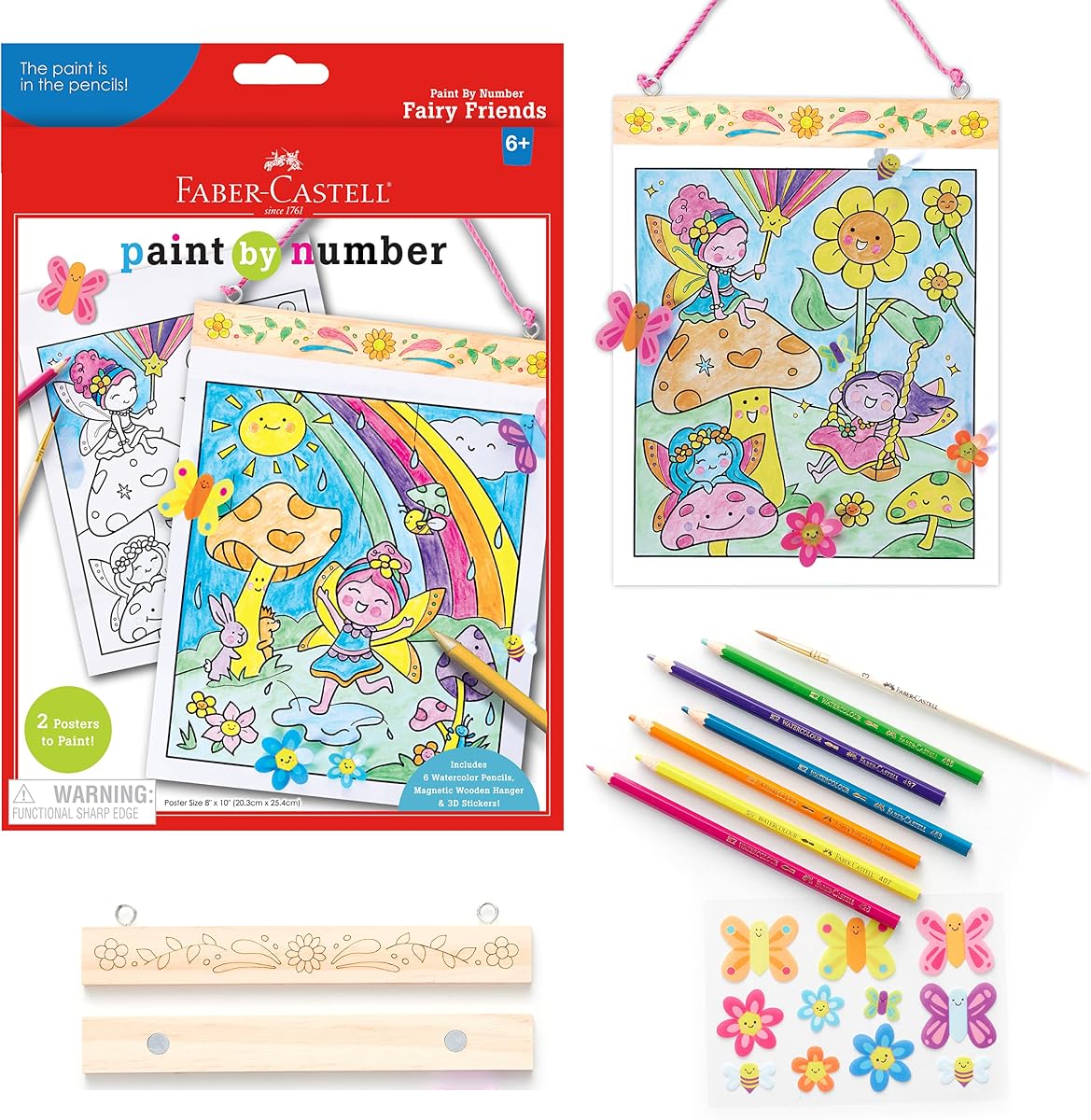 Faber-Castell Paint by Number Fairy Friends Pets - Juguetes de hadas de acuarela para niños de 6 a 8 años