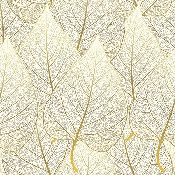 VaryStyle 17.7"x393" Luxury Gold and White Wallpaper Gold Leaf Peel and Stick Wallpaper Floral Decorative Golden Contact Paper Removable Renter Friendly Leaves Wall Paper for Bedroom Furniture Shelf