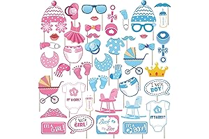 44Pcs Gender Reveal Photo Booth Props with Stick - Boy or Girl...
