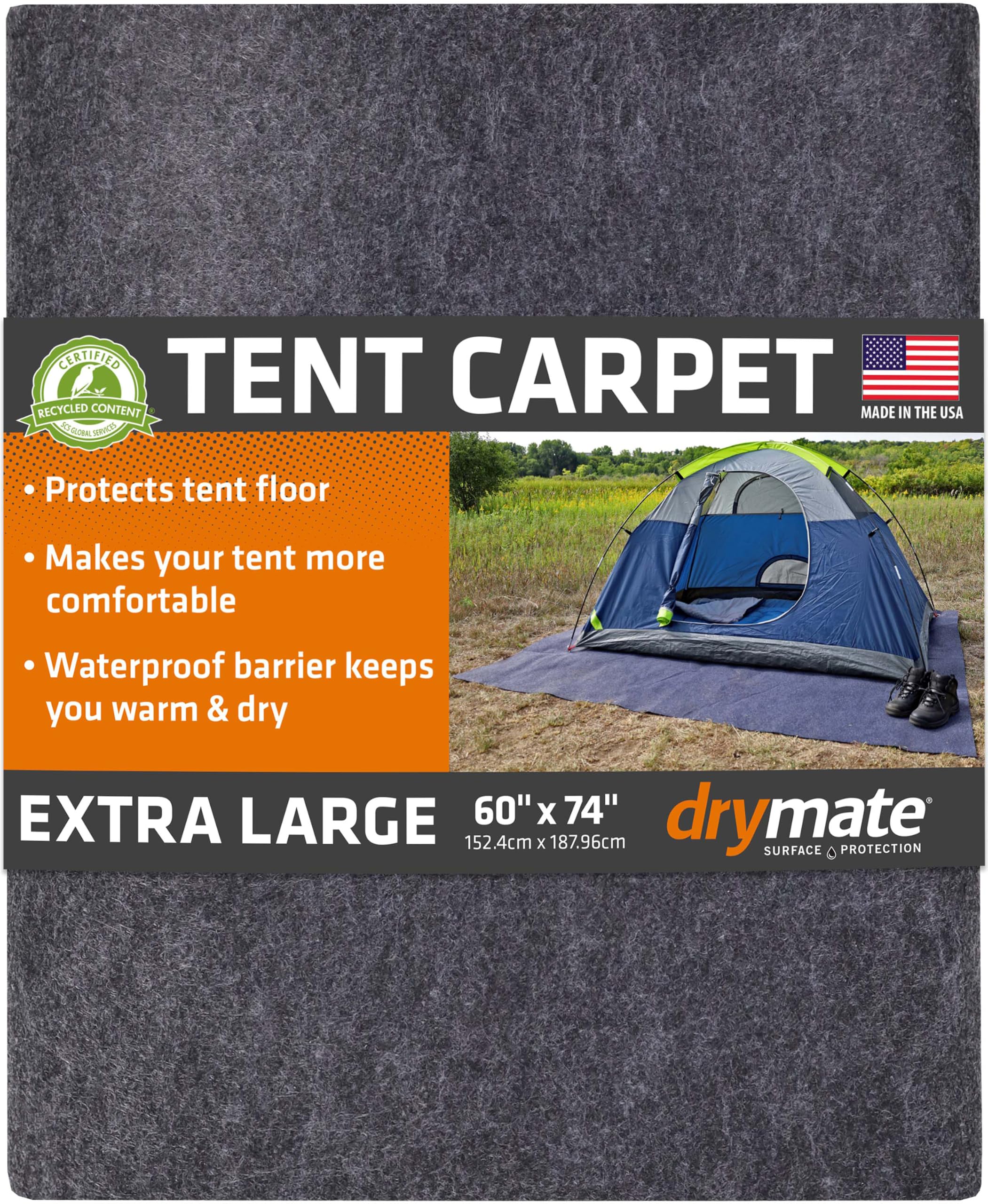 Drymate XL Tent Carpet Mat, Waterproof Camping Floor Rug, 60" x 74"