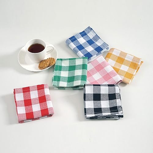 Miniatura 9 de Servilletas de cena, uso diario, calidad premium, 100% algodón, a cuadros, juego de 12, tamaño 20 x 20 pulgadas, servilletas de tela de gran tamaño