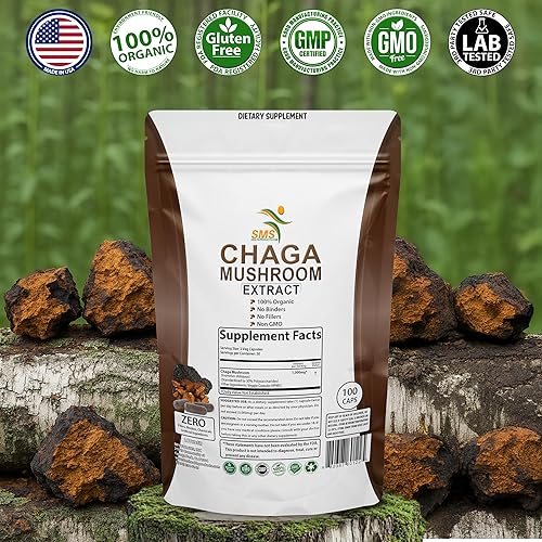 Miniatura 3 de Cápsulas de hongos Chaga al 30% de polisacáridos, suplemento orgánico en polvo para energía, digestión y apoyo inmunológico, extracto de hongos, sin