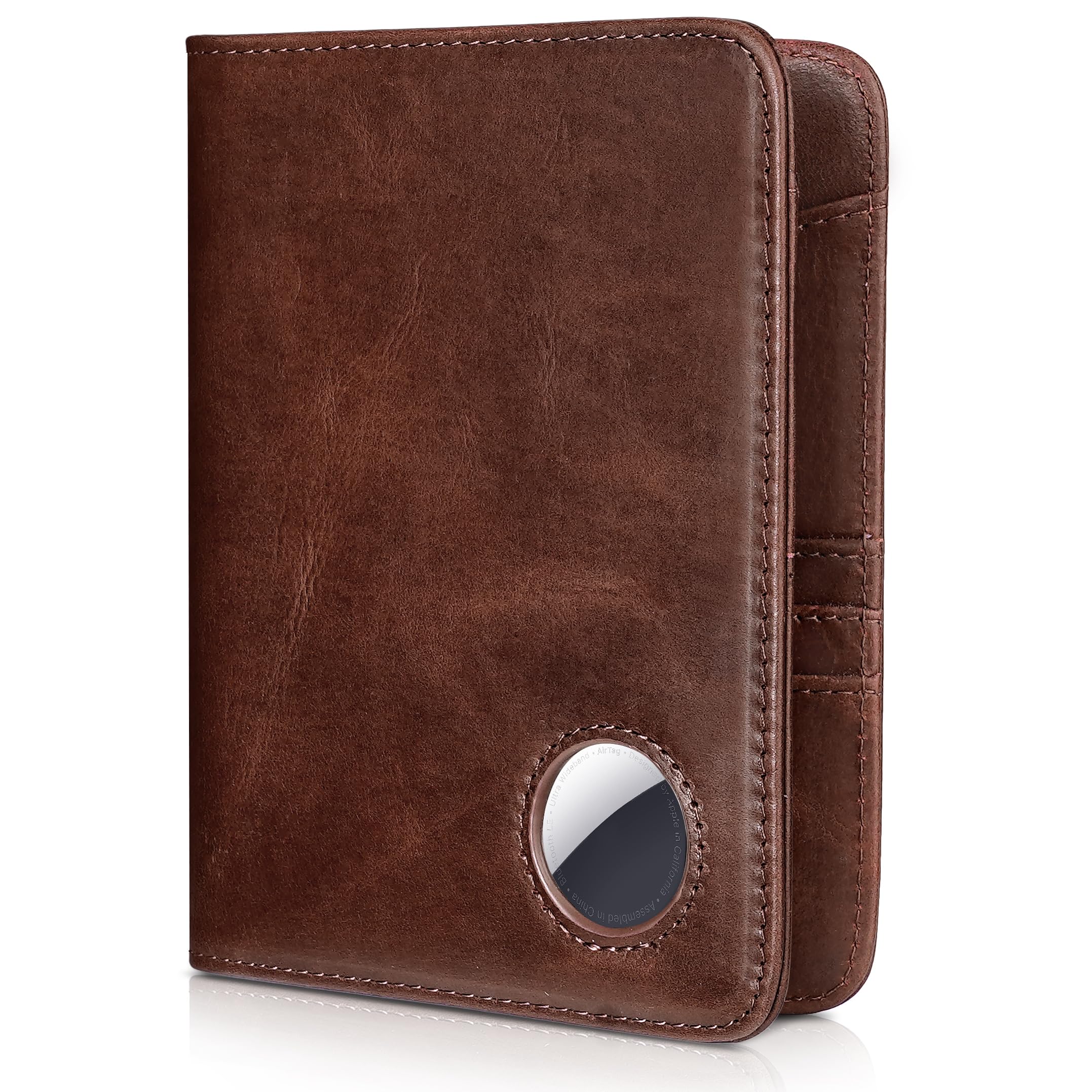 Passport Holder for Travel with AirTag Holder-Genuine Leather RFID Blocking Travel accessories with 6 Cards Slot&1ID Window,Magnetic Closure,Gift Box(
