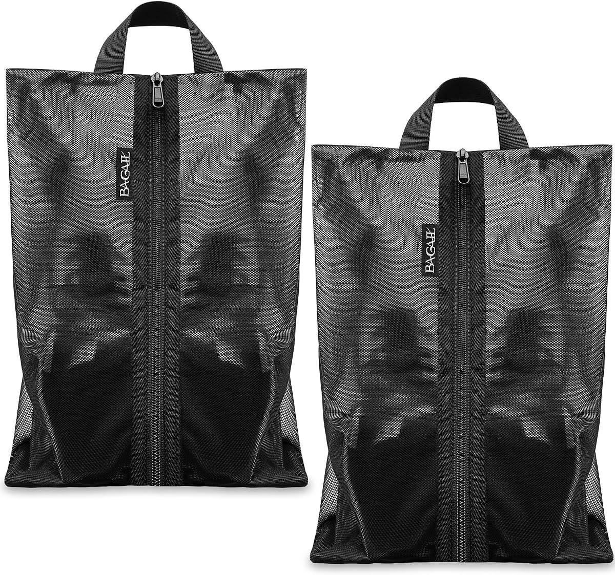 Shoe Bags for Travel, TPU Water Resistant Shoe Pouch(2Psc, Black) | 17x10x5in,Fits Women’s US 5-12,Fits Men’s US 6-16,Visible Mesh,TPU Water Resistant Lining,YKK Zipper,Portable Handle
