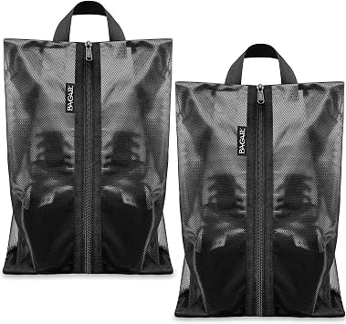 Bagail Shoe Bags for Travel,Set of 2 Shoe Bags for Storage in Closet,Transparent Shoe Packing Organizers with YKK Zipper L 17"x10"x5", Classic Black 2pcs